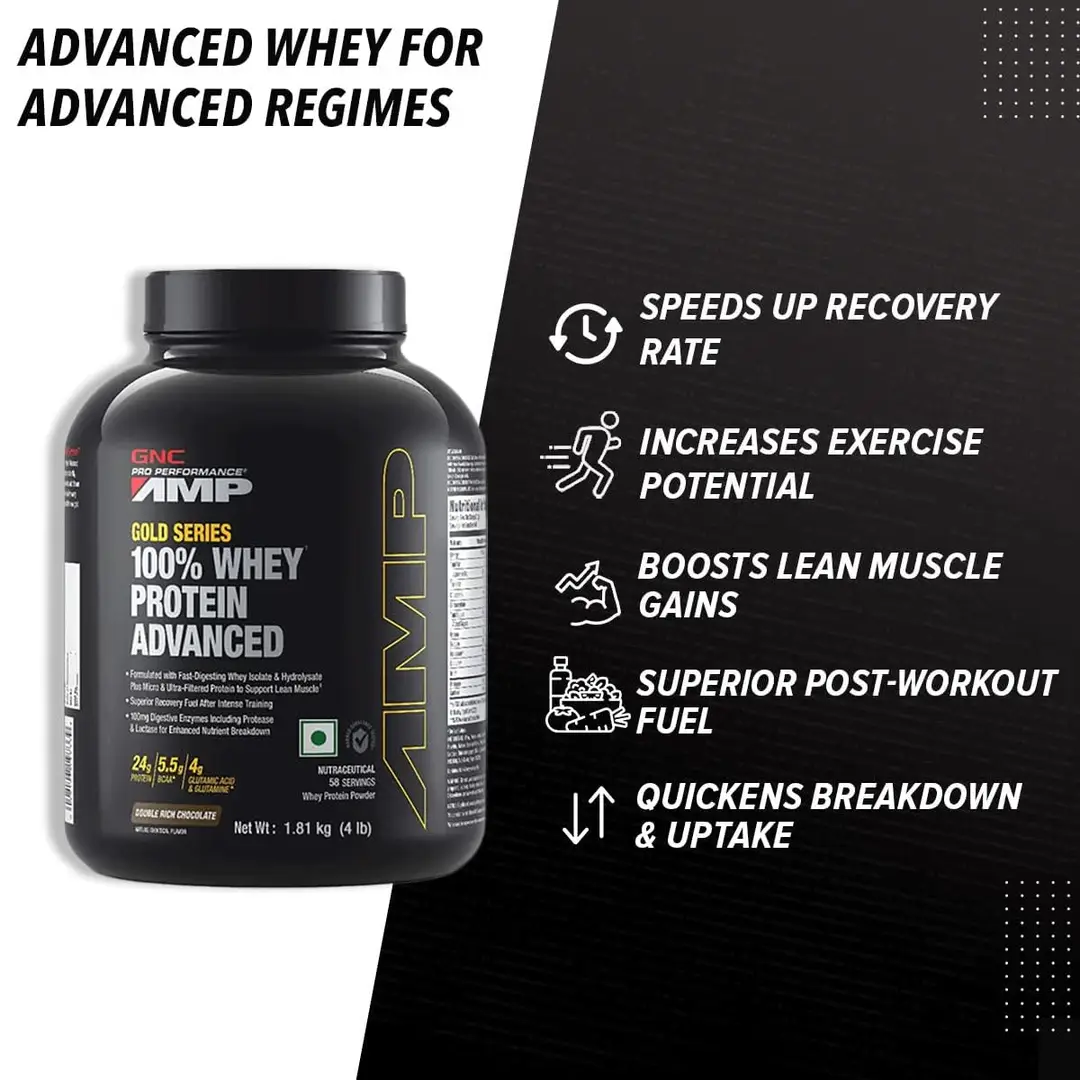 Buy GNC AMP Gold Series 100% Whey Protein Advanced, Lean Muscle Gains, Advanced Fitness Performance, Formulated In USA, 24g Protein, 5.5g BCAA