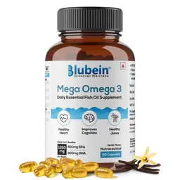 Blubein Mega Omega 3 with Micro Filtered Fish Oil extracted from Sardine for Joints, Heart and Brain Health icon