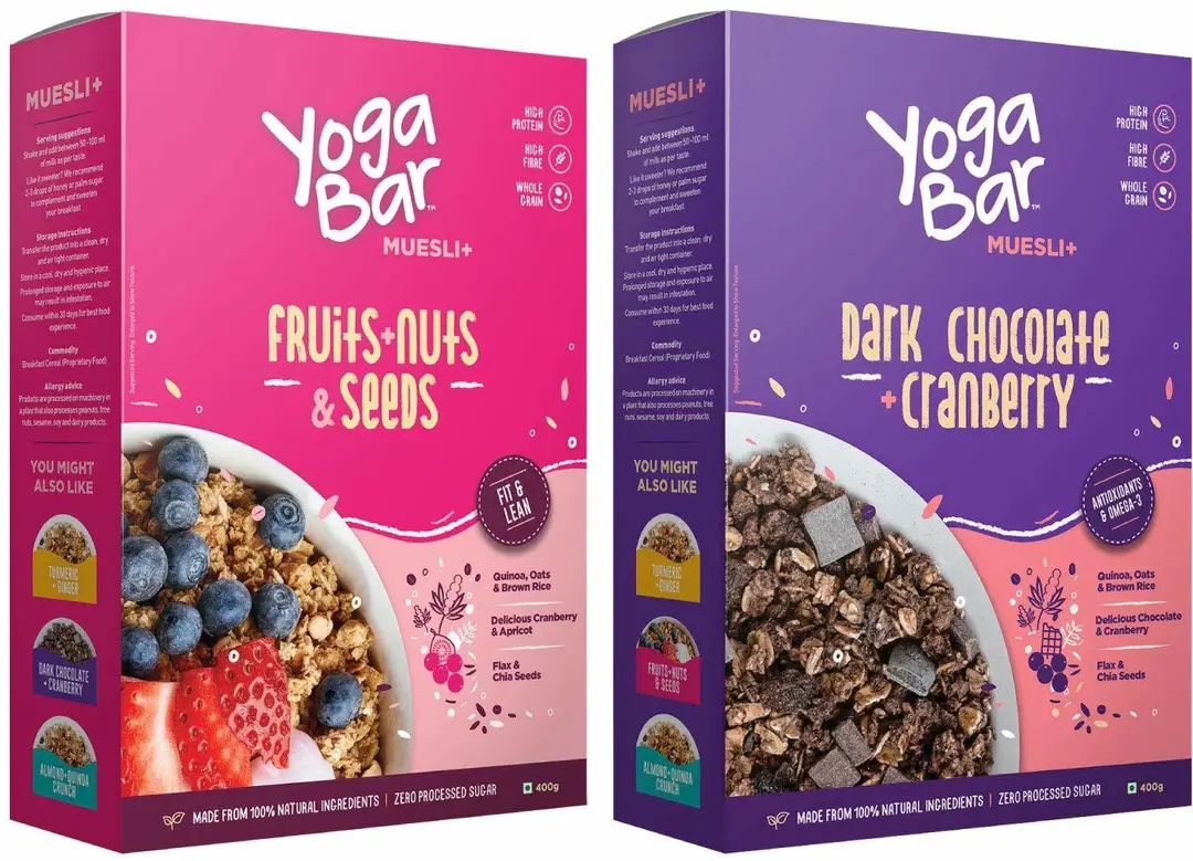 Yogabar Dark Chocolate Breakfast Combo, Peanut Butter 350g Jar & Muesli  700g Box, Dark Chocolate & Cranberry Muesli