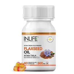 INLIFE - Flaxseed Oil (Omega 3 6 9) Fatty Acid Supplement (Quick Release) Extra Virgin Cold Pressed 500 mg - 60 Liquid Filled Hard Shell Capsules icon