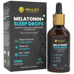 Healeo Melatonin 10mg Sleep Drops with Chamomile, Passion Flower, Valerian Root for Deep Sleep, Stress and Anxiety Relief