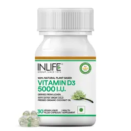 INLIFE - Plant Based Vitamin D3 from Lichen, 5000 IU in Organic Extra Virgin Cold Pressed Coconut Oil for Bone & Immune Health, 30 Vegan Capsules (1 Month Supply) icon