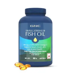 GNC Triple Strength Fish Oil Omega 3 Capsules for Men & Women | 900mg EPA & DHA | Improves Memory | Protects Vision | No Fishy Aftertaste | Supports Family Health | USA Formulated