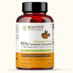 Rooted Active Naturals Turmeric Curcumin (95%) with Black Pepper Extract for Immunity, Joints and Cardio Health icon