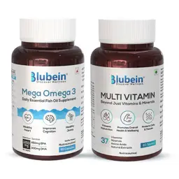 Blubein Dynamic Duo - Mega Omega 3 Fish oil with Triple Strength 60 Capsules and Multivitamin with 37 Vital Ingredients 60 Tablets - for Overall Strength and Vitality