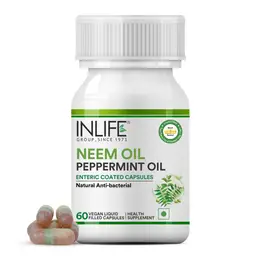 INLIFE - Neem Oil 350mg with Peppermint Oil 150mg for Digestive Health & Skin, Hair Care Supplement, Enteric Coated Capsules – 60 Liquid Filled Vegetarian Capsules icon