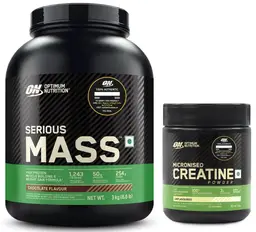 Optimum Nutrition (ON) Serious Mass Gainer - (Chocolate,6.6lb) and Creatine Monohydrate - (Unflavoured,100 gm)