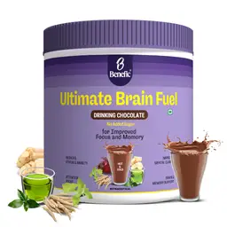 Benefic Ultimate Brain Fuel Drinking Chocolate Powder with Ashwagandha, L-theanine, Alpinia Galanga & Beetroot Extract for Mind Focus, Memory, Stress and Anxiety Relief  icon