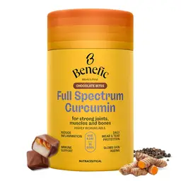Benefic Full Spectrum Curcumin Chocolate Bites with 95% Curcuminoids and Black pepper Extract for Joint Support, Pain Relief, Skin, Inflammation and Immunity icon