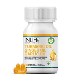 INLIFE - Turmeric Oil Ginger Oil Garlic Oil Capsule, Faster Absorption than Extract, Immunity Boosters, Heart Health Supplement for Adults Men & Women – 60 Liquid Filled Vegetarian Capsules icon