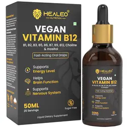 Healeo Vegan Vitamin B12 with B1,B2,B3,B5,B6,B7,B9, Choline & Inositol for Boosting Energy Level, Supports Healthy Nervous System and Brain Function