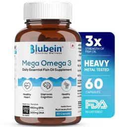 Blubein Mega Omega 3 with Micro Filtered Fish Oil extracted from Sardine for Joints, Heart and Brain Health