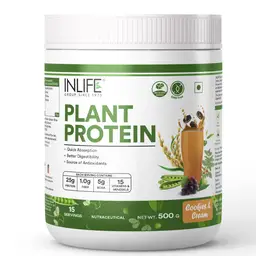 Inlife - Vegan Plant Based Protein Powder 24G Protein (Pea & Brown Rice) 5G Bcaa 1.8G Fiber With Ashwagandha & Grape Seed Digestive Enzymes Bodybuilding Supplement | Unisex (500G, Cookies & Cream) icon