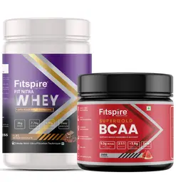 Fitspire Fit Nitra Whey Protein with 36g Protein, 7.8g BCAA for Muscle Growth & Recovery (Belgian Chocolate 454 gm / 1 lbs) with Free BCAA icon