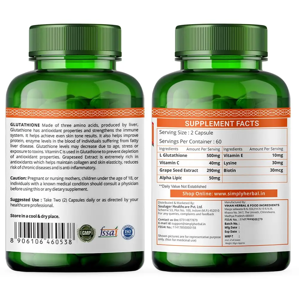 Buy Simply Herbal Plant Based Glutathione 500mg for Skin Glowing