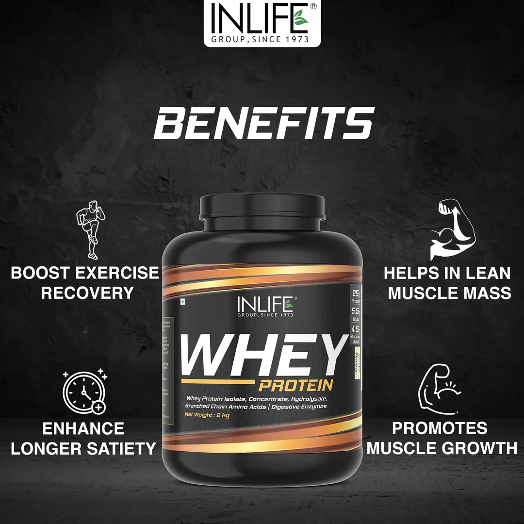 Inlife Whey Protein Powder With Isolate Concentrate For Gym Body Workout  Supplement (Vanilla 2 Kgs)