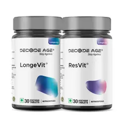 Decode Age LongeVit and ResVit Combo Supplement with L Glycine, Hyaluronic Acid for Slow Down Aging and Prevent Chronic Illness, Improve Sleep and Energy Level icon