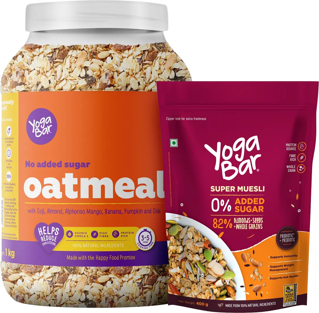 Yogabar Dark Chocolate Oats 1kg & 100% Rolled oats 400 pouch Pouch