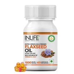 INLIFE - Flaxseed Oil Veg Omega 3 6 9 Supplement, Extra Virgin Cold Pressed 500 mg - 60 Vegetarian Capsules icon