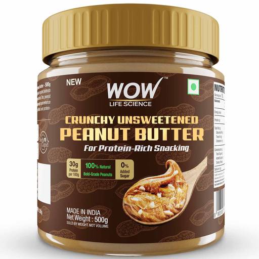 Buy Wow Life Science Crunchy Unsweetened Peanut Butter Online at Best Price