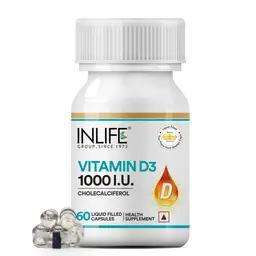 INLIFE - Vitamin D3 Cholecalciferol Supplement for Men Women 1000 IU - 60 Liquid Filled Capsules icon