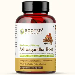 Rooted Active Naturals Ashwagandha Root with Reishi Mushrooms, Pure Extract for Improves Strength and Energy icon