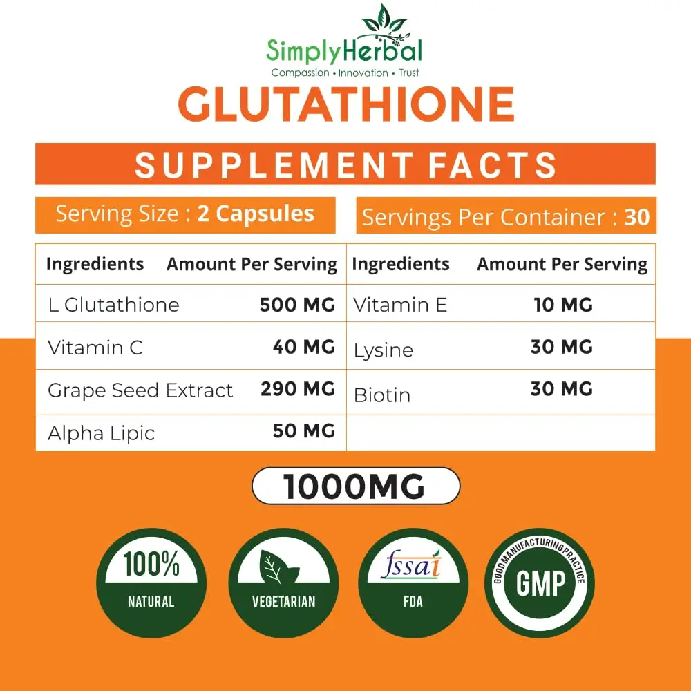 Buy Simply Herbal Plant Based Glutathione 500mg for Skin Glowing