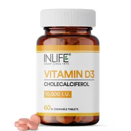 INLIFE Vitamin D3 10000 IU Chewable Tablets with Cholecalciferol for Promoting Strong and Healthy Bones icon