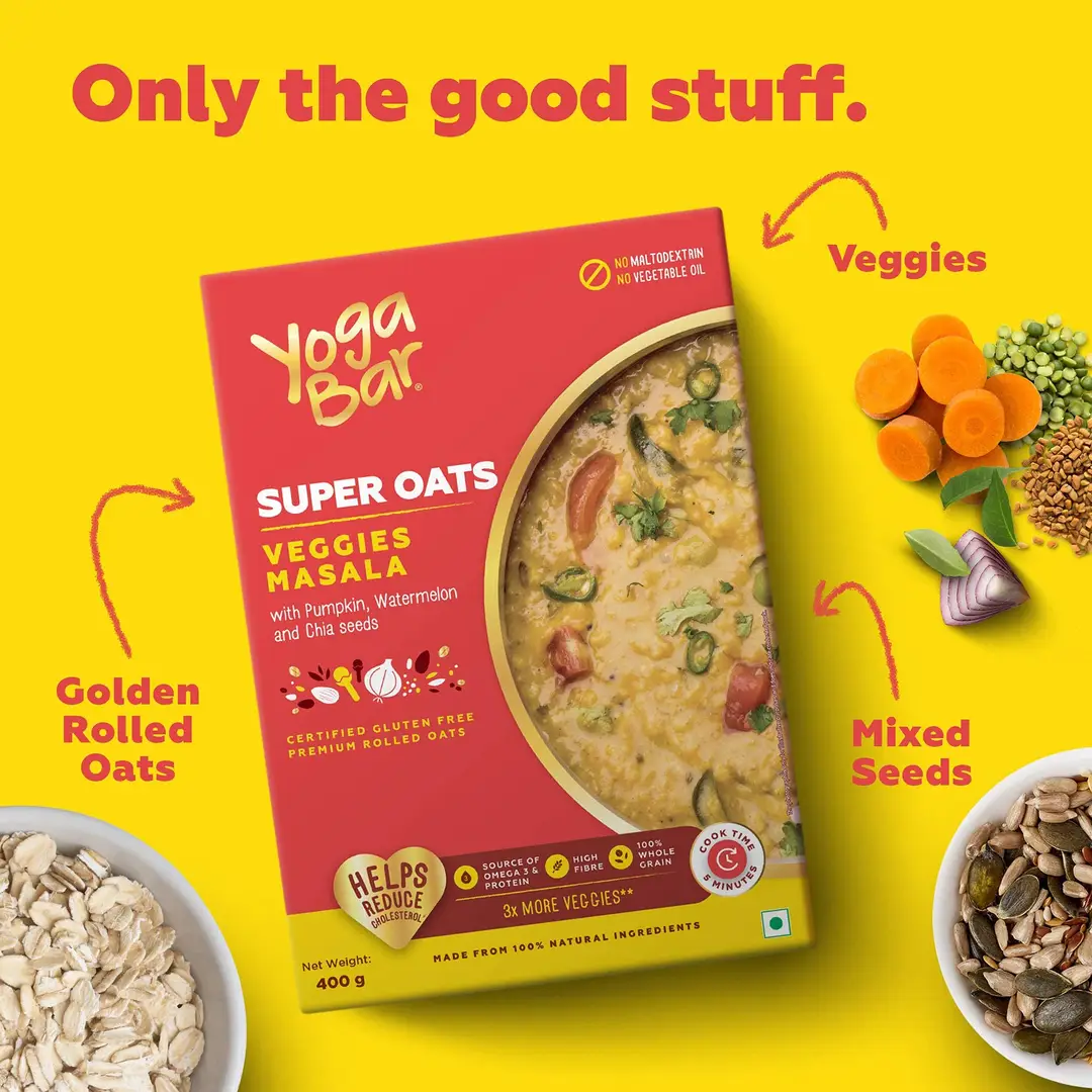 Buy Yogabar High Protein Veggies Masala Oats 1kg - Rolled Oats 400g