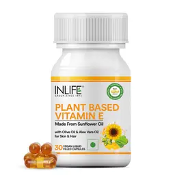 INLIFE - Plant Based Natural Vitamin E Oil Capsules for Face and Hair | Sunflower, Olive & Aloe Vera Oils | Skin Health and Immunity Booster Supplement for Women & Men–30 Vegetarian Capsules icon