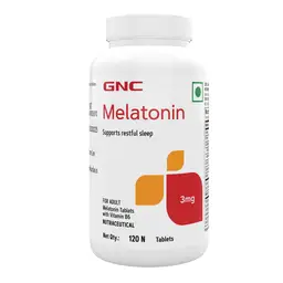 GNC Melatonin Timed Release With Vitamin B6 | Maintains Healthy Sleep Cycle | Ensures Undisturbed Sleep | Improves Mood | Helps in Relaxation | Formulated in USA | 3mg Per Serving icon
