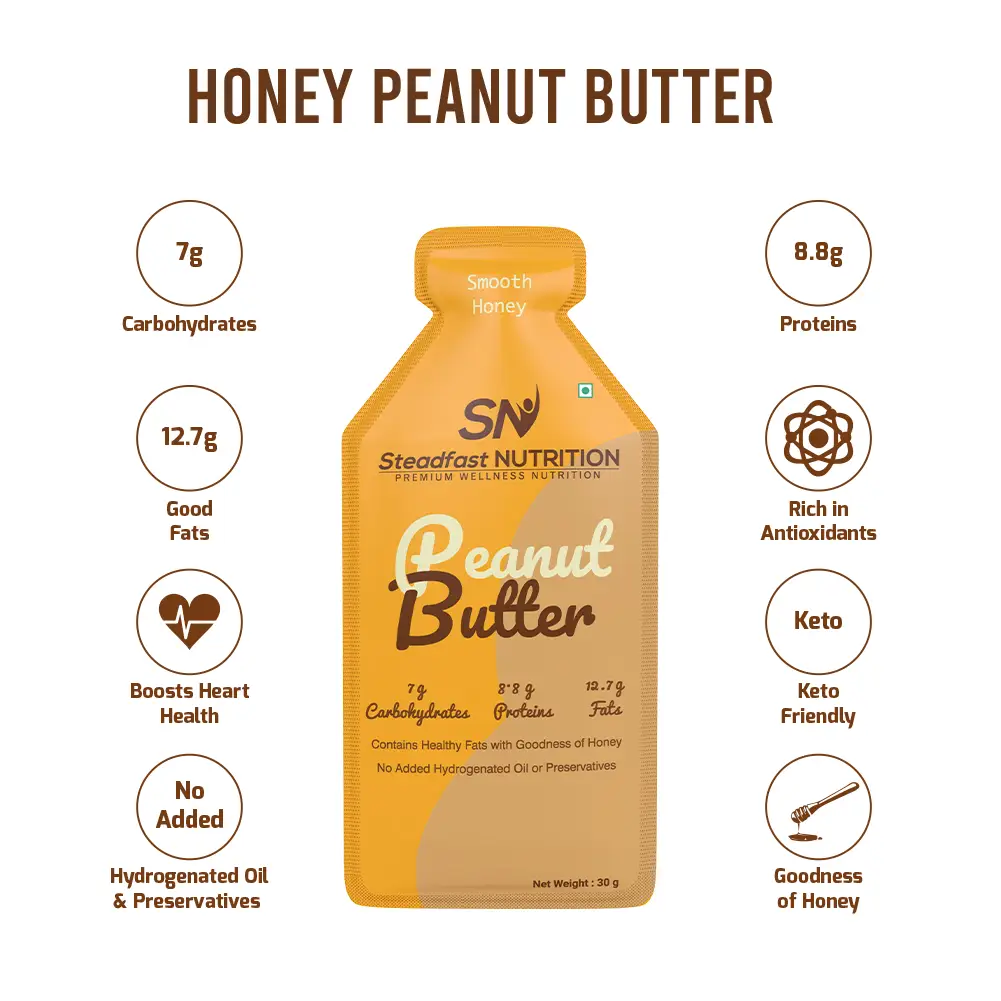 Buy Steadfast Nutrition - Peanut Butter Honey Smooth - with Roasted Peanuts  - for Weight Management - 30 gm Online in India