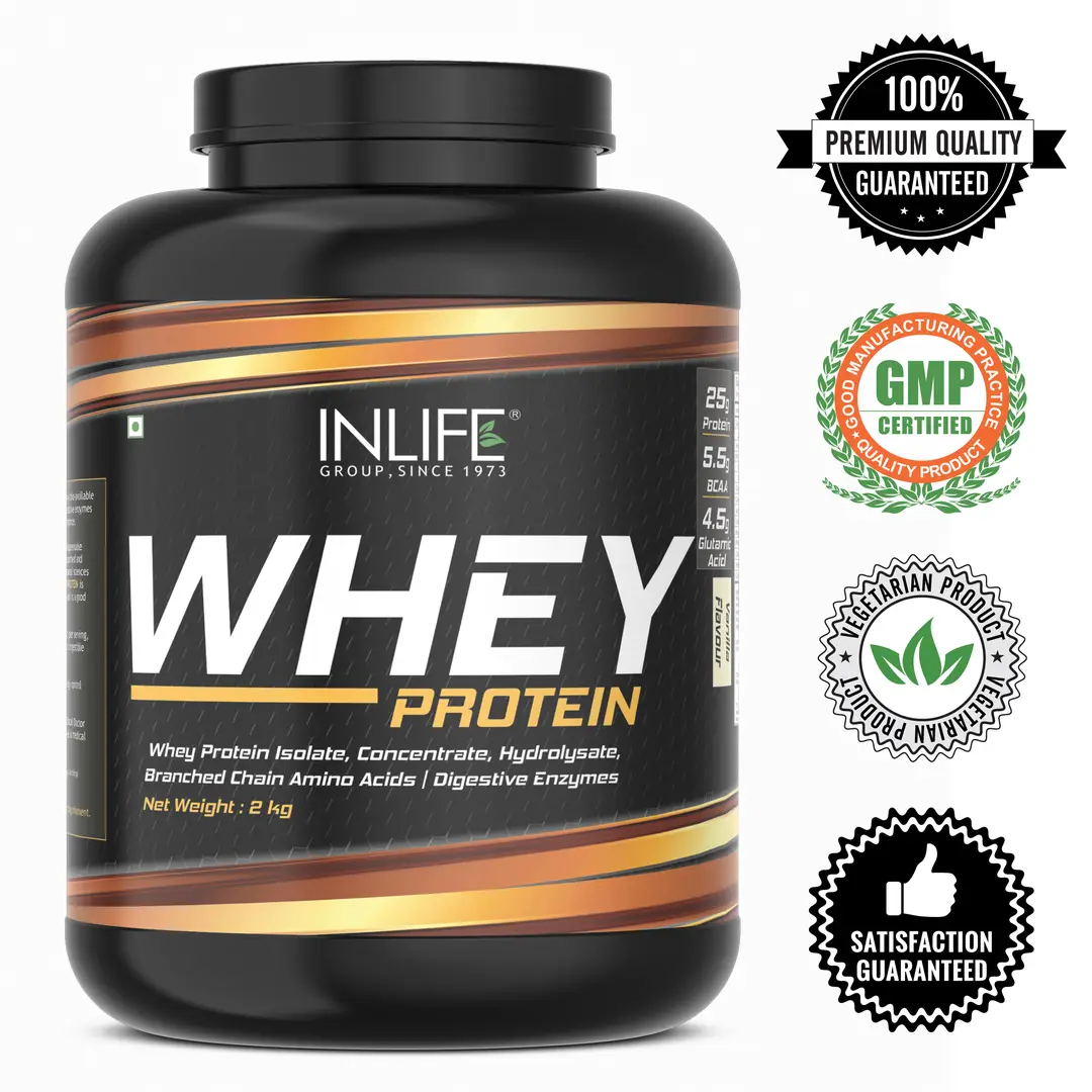 Inlife Whey Protein Powder With Isolate Concentrate For Gym Body Workout  Supplement (Vanilla 2 Kgs)